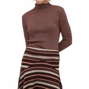 NEW WILD PONY lurex ribbed mock neck top in brown